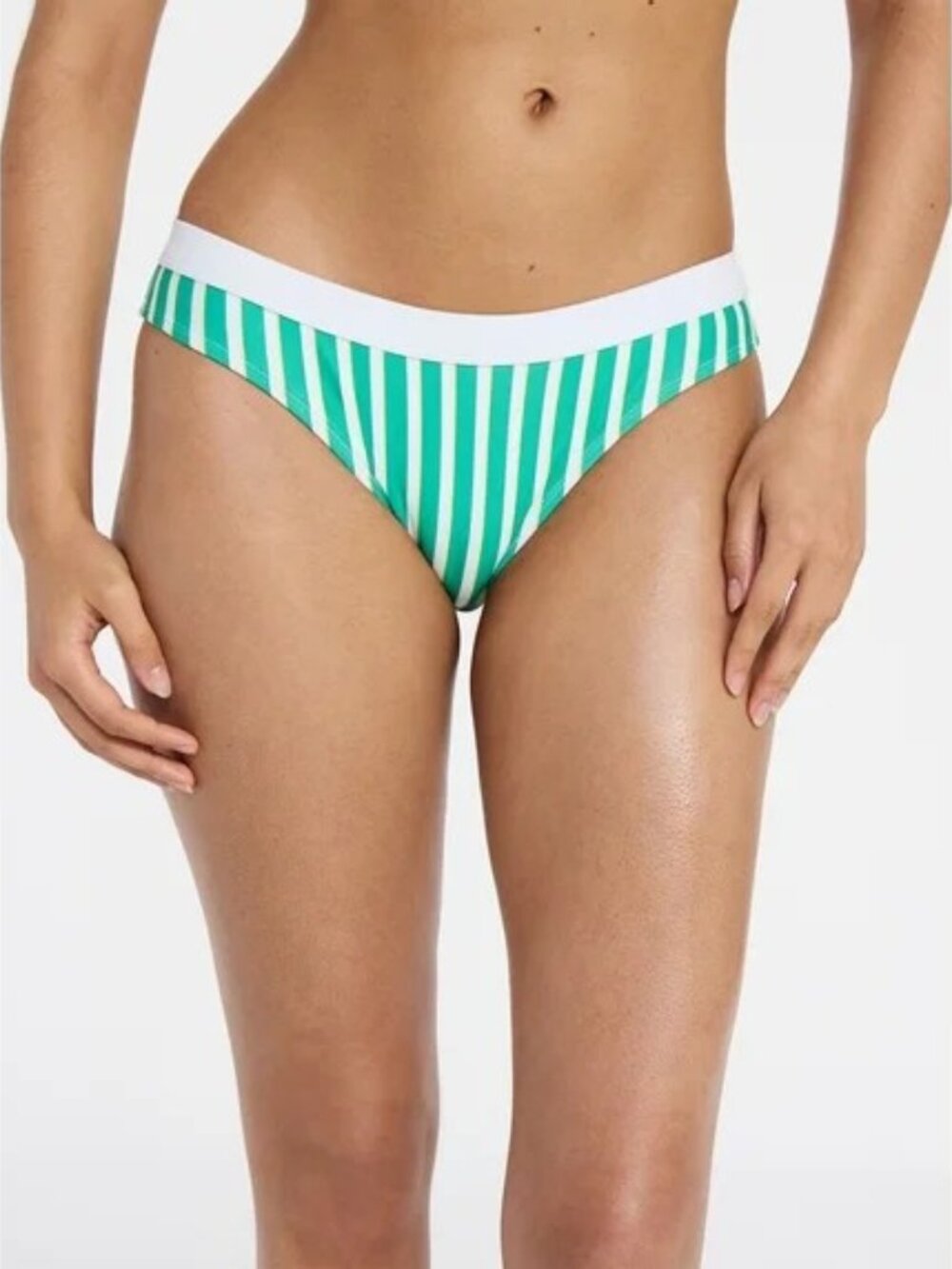 No Boundaries Sporty Green Striped Low-Rise Bikini Bottoms -New Size L 12-14